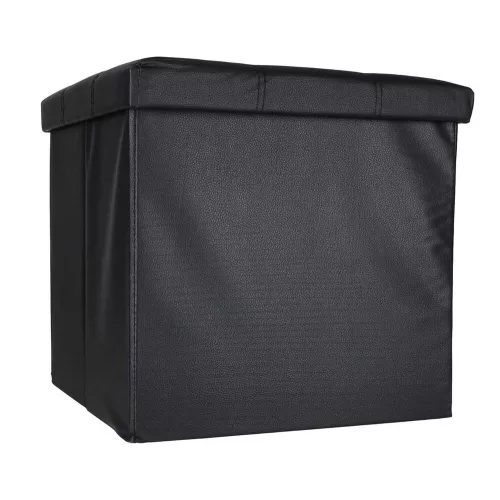 Folding pouffe with storage leather 38x38x38cm black