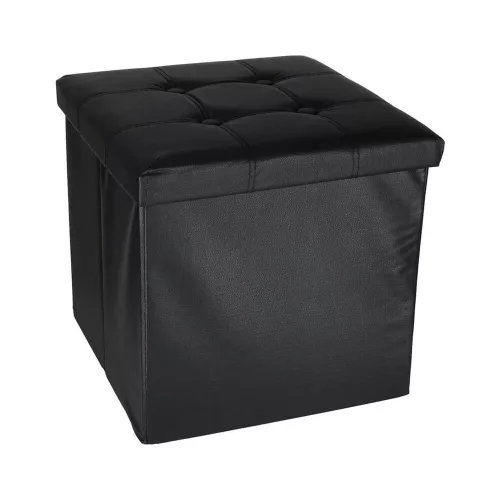 Folding pouffe with storage leather 38x38x38cm black