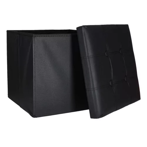 Folding pouffe with storage leather 38x38x38cm black
