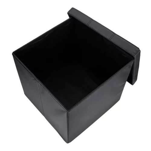 Folding pouffe with storage leather 38x38x38cm black