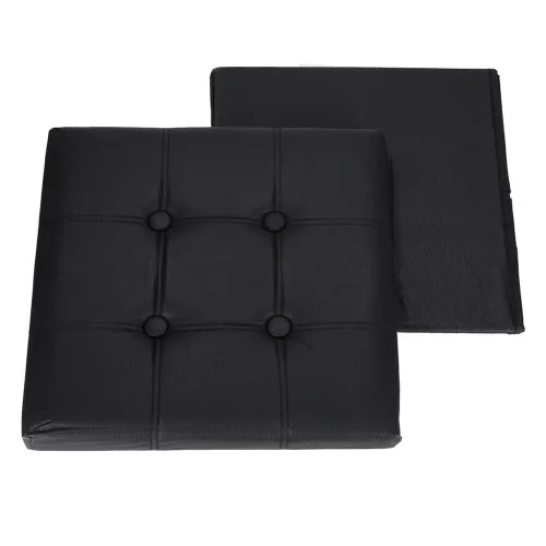Folding pouffe with storage leather 38x38x38cm black
