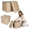 Folding pouffe with storage leather 38x38x38cm beige