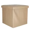 Folding pouffe with storage leather 38x38x38cm beige