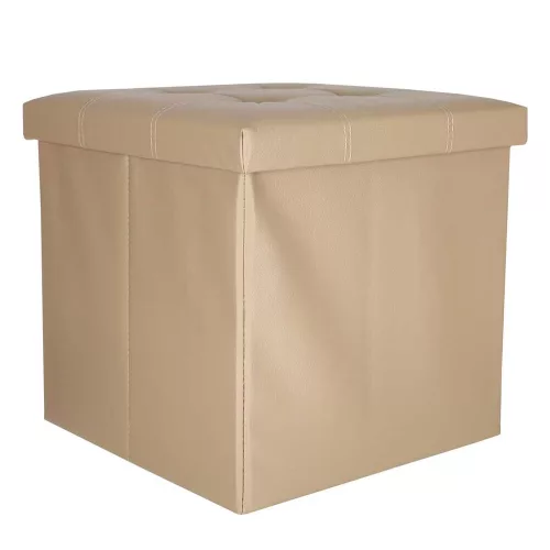 Folding pouffe with storage leather 38x38x38cm beige