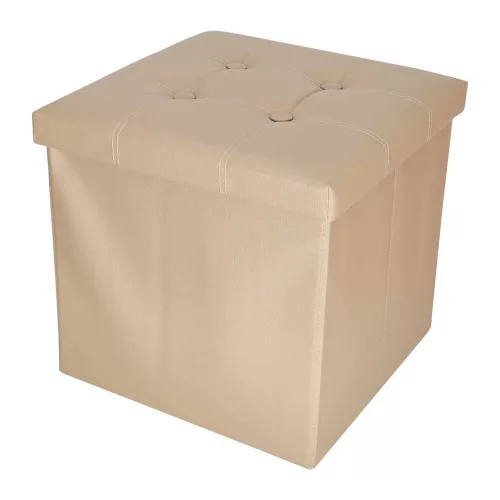 Folding pouffe with storage leather 38x38x38cm beige