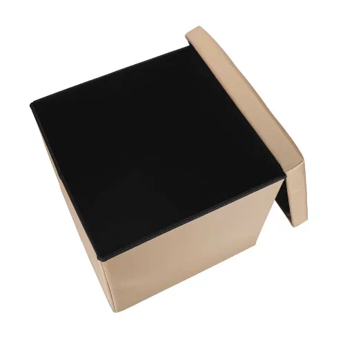 Folding pouffe with storage leather 38x38x38cm beige