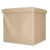 Folding pouffe with storage leather 38x38x38cm beige