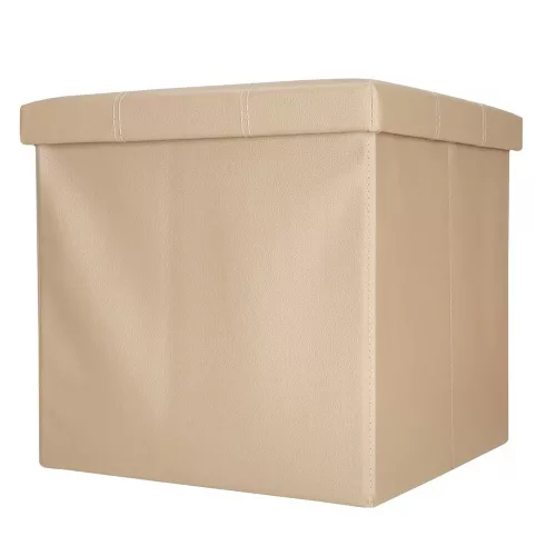 Folding pouffe with storage leather 38x38x38cm beige