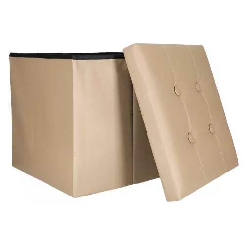 Folding pouffe with storage leather 38x38x38cm beige