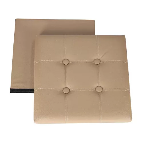 Folding pouffe with storage leather 38x38x38cm beige