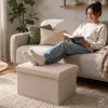 Folding pouffe with storage compartment beige
