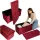 Folding pouffe with storage compartment quilted velour red