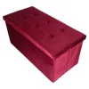 Folding pouffe with storage compartment quilted velour red