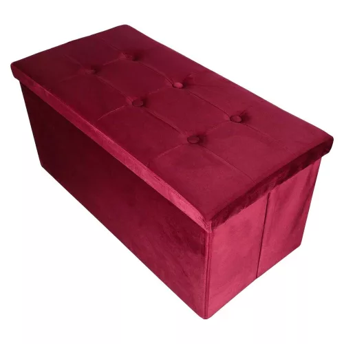 Folding pouffe with storage compartment quilted velour red