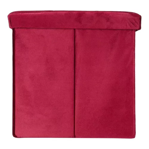 Folding pouffe with storage compartment quilted velour red