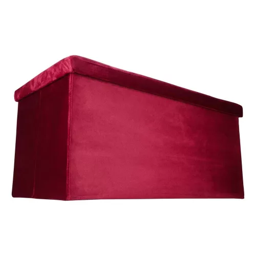 Folding pouffe with storage compartment quilted velour red