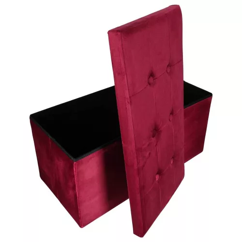 Folding pouffe with storage compartment quilted velour red