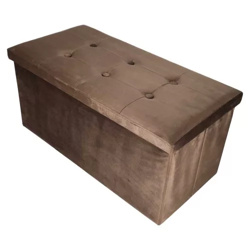 Folding pouffe with storage compartment quilted velour brown