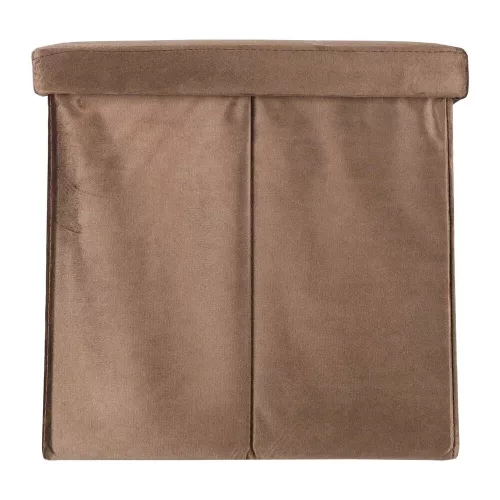 Folding pouffe with storage compartment quilted velour brown