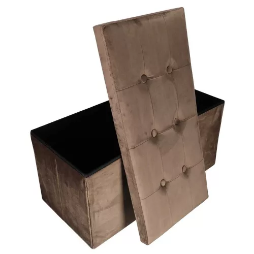 Folding pouffe with storage compartment quilted velour brown