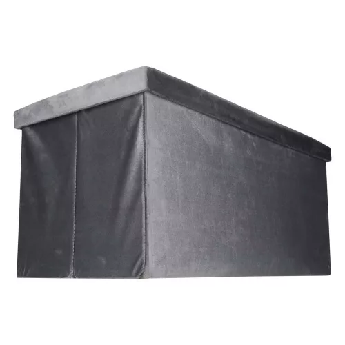 Folding pouffe with storage compartment quilted velour grey