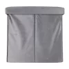 Folding pouffe with storage compartment quilted velour grey