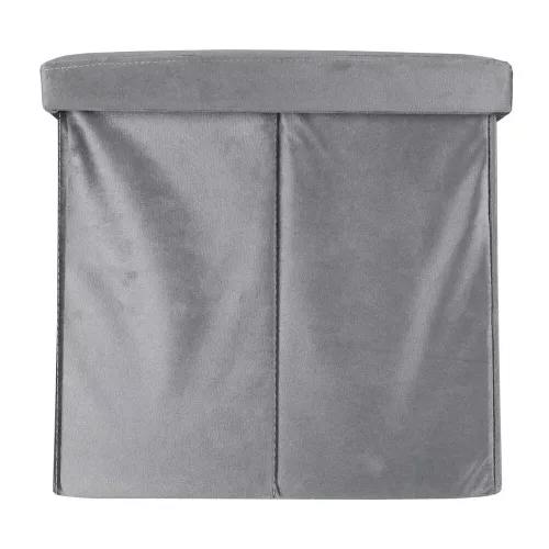 Folding pouffe with storage compartment quilted velour grey
