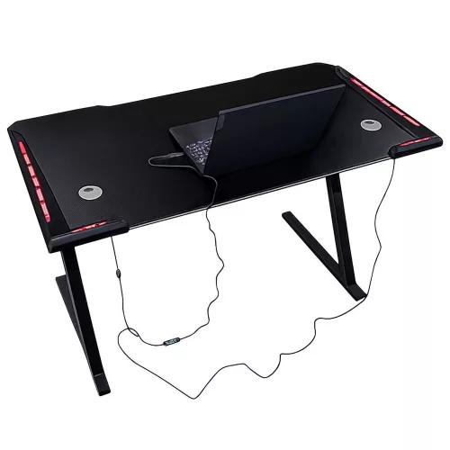 Biurko gamingowe LED podświetlenie RGB uchwyty komputerowe dla gracza 120x60cm