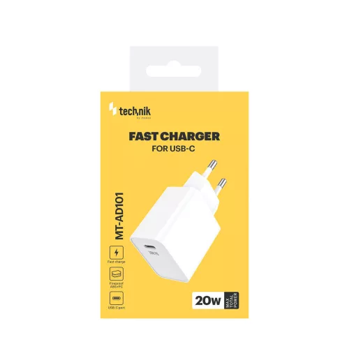 Technik Hálózati Adapter USB-C (fast charger) 20W Fehér, MT-AD101