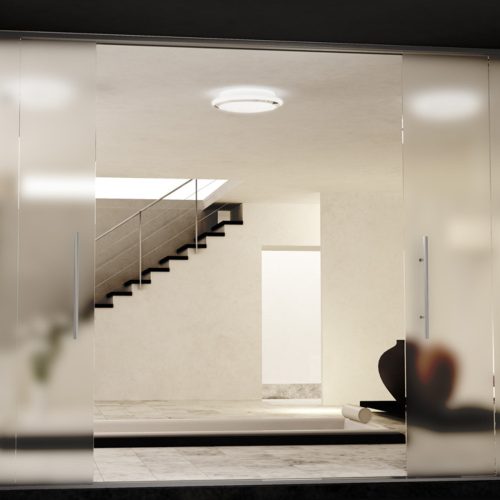 RENDL R10109 AREA Rounded Opal Glass Ceiling Light with Chrome Trim for 2D Compact Tube Light, IP44, 28 W, 230V
