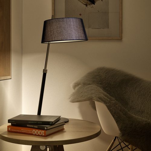 RENDL R12486 RITZY Table Lamp Black Chrome Finish, Height Adjustable for E27 Bulb, 15 W, 230V