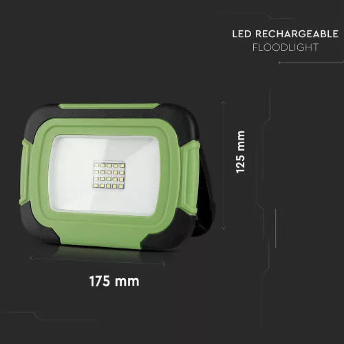 LED spotlight, 10 Watt, portable, battery-powered, USB, natural white, SAMSUNG chip, IP44, black-green