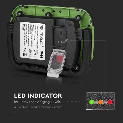LED spotlight, 10 Watt, portable, battery-powered, USB, natural white, SAMSUNG chip, IP44, black-green
