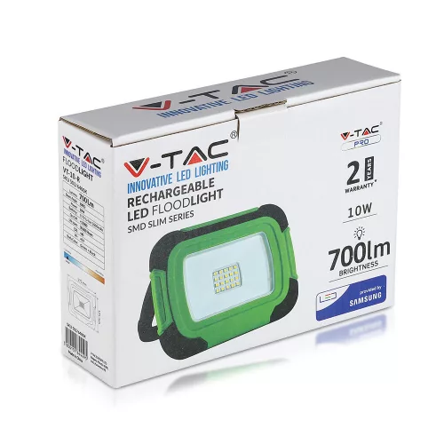 LED spotlight, 10 Watt, portable, battery-powered, USB, natural white, SAMSUNG chip, IP44, black-green