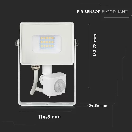 VT-10-S 10W Smd Pir Sensor Floodlight Samsung Chip 6400K White Body