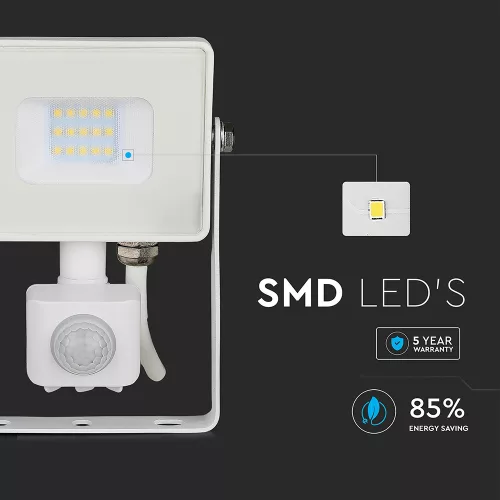 VT-10-S 10W Smd Pir Sensor Floodlight Samsung Chip 6400K White Body