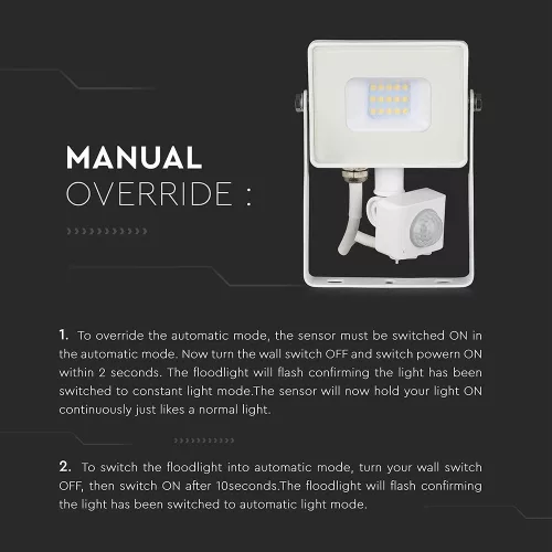 VT-10-S 10W Smd Pir Sensor Floodlight Samsung Chip 6400K White Body