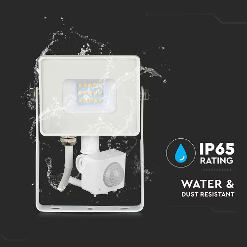VT-10-S 10W Smd Pir Sensor Floodlight Samsung Chip 6400K White Body