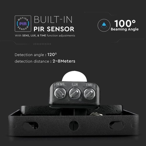 VT-10-S 10W Smd Pir Sensor Floodlight Samsung Chip 3000K Black Body