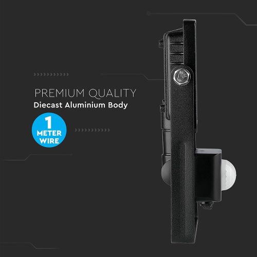 VT-10-S 10W Smd Pir Sensor Floodlight Samsung Chip 3000K Black Body