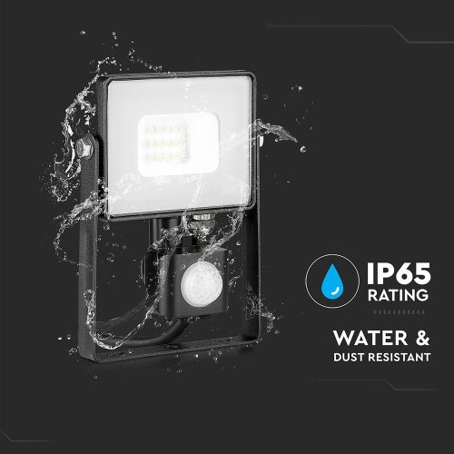 VT-10-S 10W Smd Pir Sensor Floodlight Samsung Chip 3000K Black Body