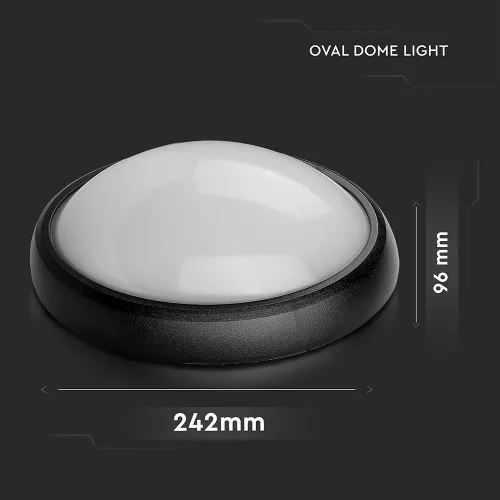 VT-8010 12W Full Oval Ip54 Dome Lights 3000K Black Body