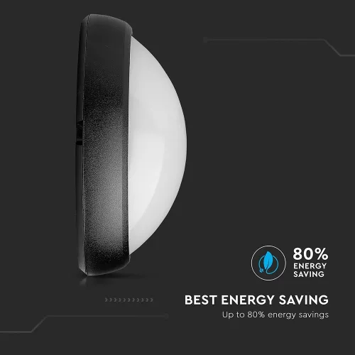 VT-8010 12W Full Oval Ip54 Dome Lights 3000K Black Body