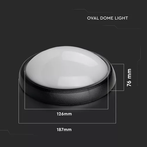 VT-8014 8W Full Oval Ip54 Dome Lights 3000K Black Body