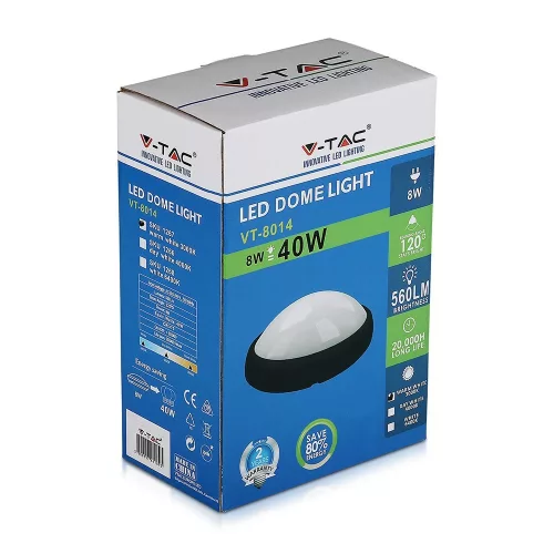 VT-8014 8W Full Oval Ip54 Dome Lights 3000K Black Body