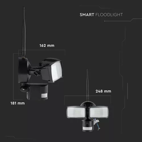 VT-4818 18W Led Floodlight With Wifi Sensor Camera 6000K Black Body