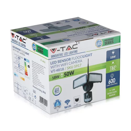 VT-4818 18W Led Floodlight With Wifi Sensor Camera 6000K Black Body