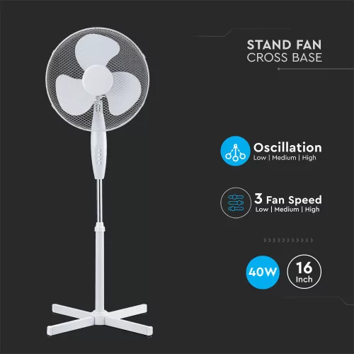VT-4016-3 40W Stand Fan With 600Mm Cross Base-4 Buttons-3 Blades(16Inch)