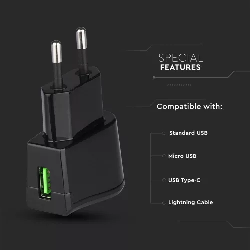 VT-1024 Usb Travel Adaptor With Double Blister Package-Black