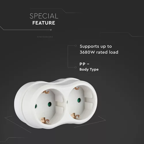 VT-1042 2 Outlet Adapter 16A With Earthing Contact 16A-White